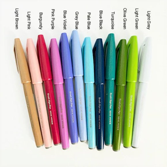 Pentel Fude Touch Art Sign Pen, Flexible Brush Tip Marker BURGUNDY Set of 3 Pens - Picture 8 of 12